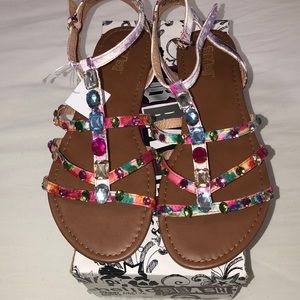 Colorful rhinestone T Strap Sandals